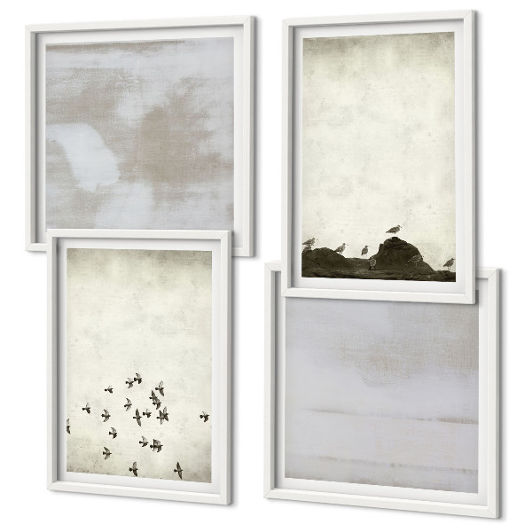 Set de 4 cuadros para salón Pájaros minimalistas en vuelo