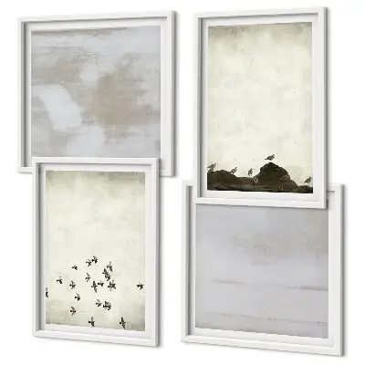 Set de 4 cuadros para salón diseño de pájaros minimalistas en vuelo