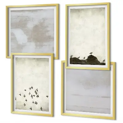 Set de 4 cuadros para salón diseño de pájaros minimalistas en vuelo
