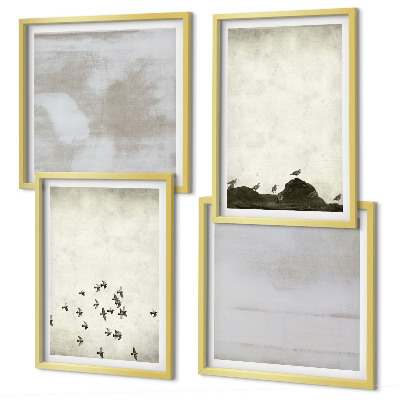 Set de 4 cuadros para salón Pájaros minimalistas en vuelo