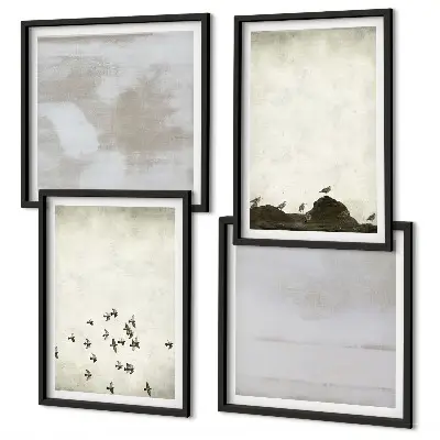 Set de 4 cuadros para salón diseño de pájaros minimalistas en vuelo