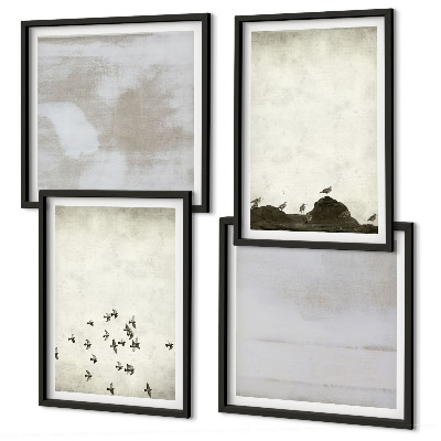 Set de 4 cuadros para salón Pájaros minimalistas en vuelo