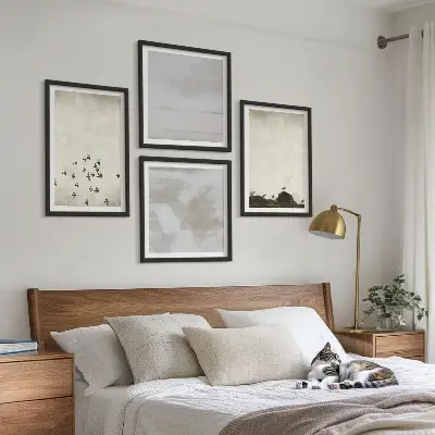 Set de 4 cuadros para salón diseño de pájaros minimalistas en vuelo