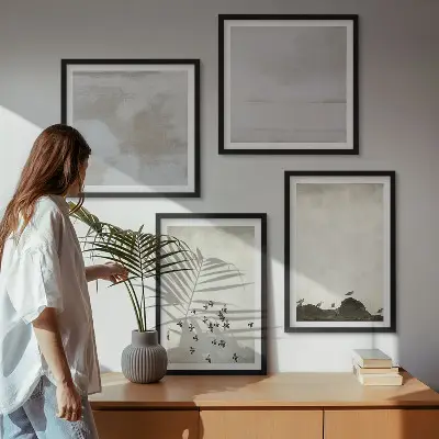 Set de 4 cuadros para salón diseño de pájaros minimalistas en vuelo