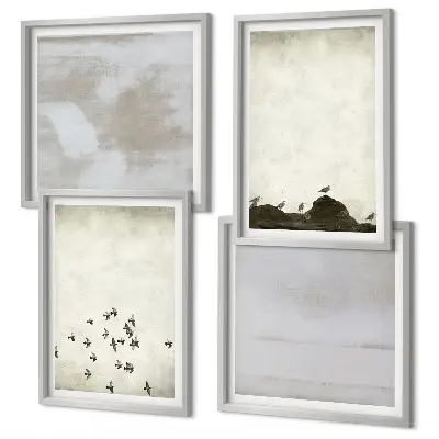 Set de 4 cuadros para salón diseño de pájaros minimalistas en vuelo
