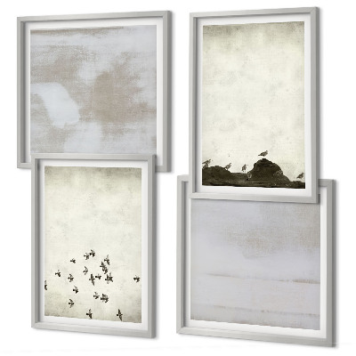 Set de 4 cuadros para salón Pájaros minimalistas en vuelo
