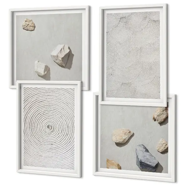 Set de 4 cuadros decorativos con diseño de piedras geométricas de cartón