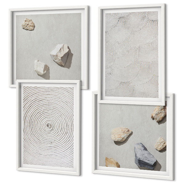 Set de 4 cuadros para salón piedras geométricas de cartón