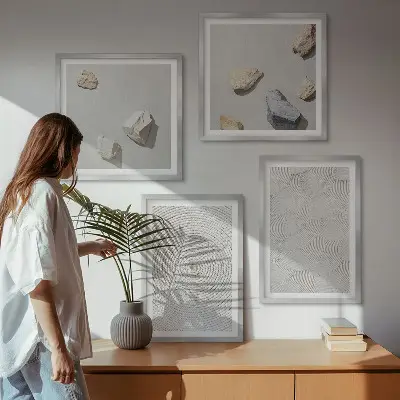 Set de 4 cuadros decorativos con diseño de piedras geométricas de cartón