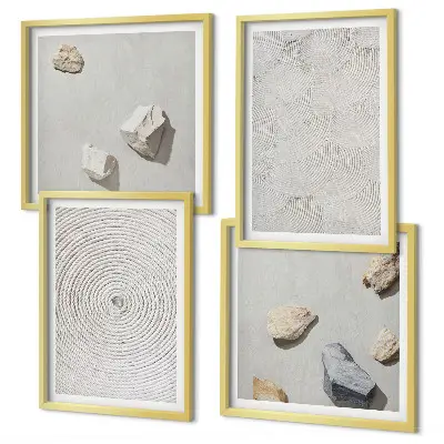 Set de 4 cuadros decorativos con diseño de piedras geométricas de cartón