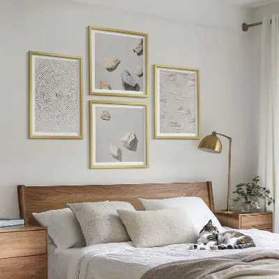 Set de 4 cuadros decorativos con diseño de piedras geométricas de cartón
