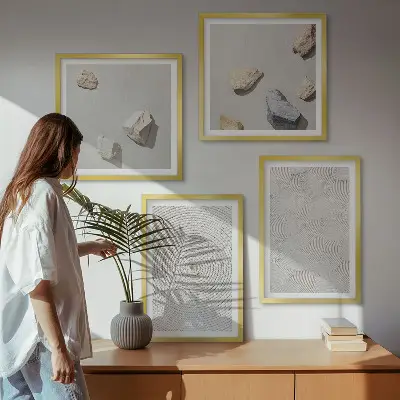 Set de 4 cuadros decorativos con diseño de piedras geométricas de cartón