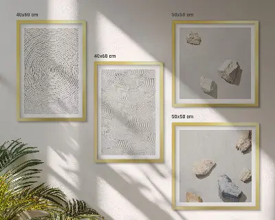 Set de 4 cuadros decorativos con diseño de piedras geométricas de cartón