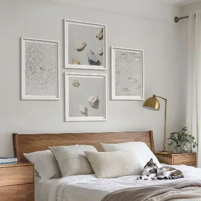 Set de 4 cuadros decorativos con diseño de piedras geométricas de cartón