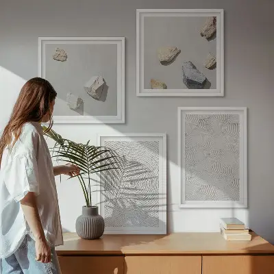 Set de 4 cuadros decorativos con diseño de piedras geométricas de cartón