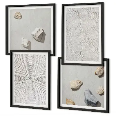 Set de 4 cuadros decorativos con diseño de piedras geométricas de cartón