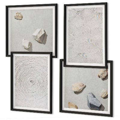 Set de 4 cuadros para salón piedras geométricas de cartón