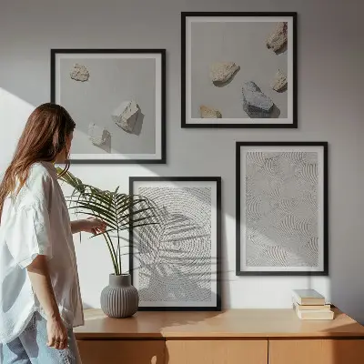Set de 4 cuadros decorativos con diseño de piedras geométricas de cartón