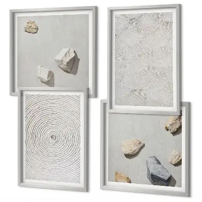 Set de 4 cuadros decorativos con diseño de piedras geométricas de cartón