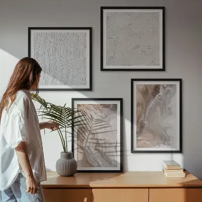 Set de cuadros modernos para salón con patrones abstractos de mármol en piedra