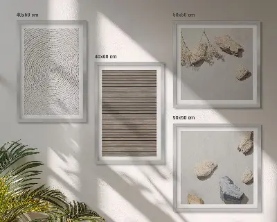 Set de 4 cuadros para salón con diseño de texturas naturales de madera y piedras