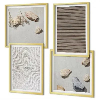 Set de 4 cuadros para salón con diseño de texturas naturales de madera y piedras