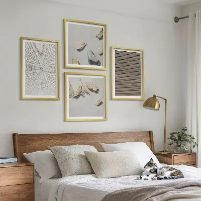 Set de 4 cuadros para salón con diseño de texturas naturales de madera y piedras