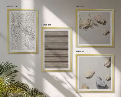 Set de 4 cuadros para salón con diseño de texturas naturales de madera y piedras