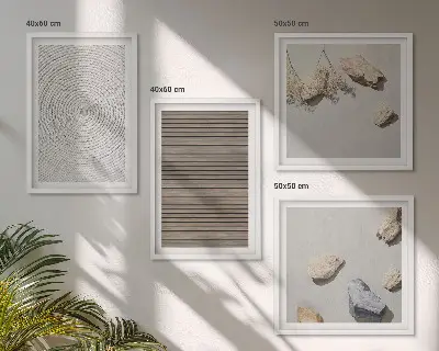 Set de 4 cuadros para salón con diseño de texturas naturales de madera y piedras
