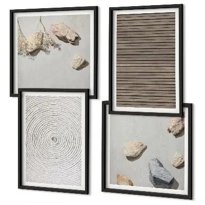 Set de 4 cuadros para salón con diseño de texturas naturales de madera y piedras