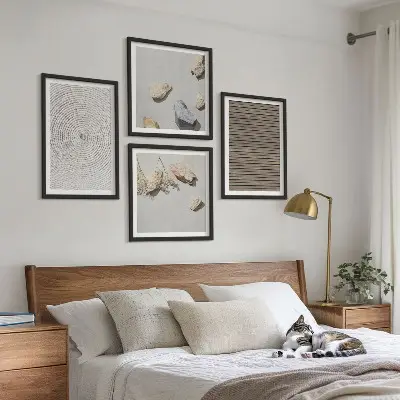 Set de 4 cuadros para salón con diseño de texturas naturales de madera y piedras