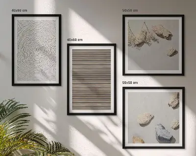 Set de 4 cuadros para salón con diseño de texturas naturales de madera y piedras