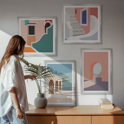 Set de cuadros modernos para salón Gráficos minimalistas en tonos pastel