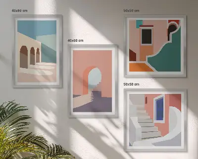 Set de cuadros modernos para salón con gráficos minimalistas en tonos pastel