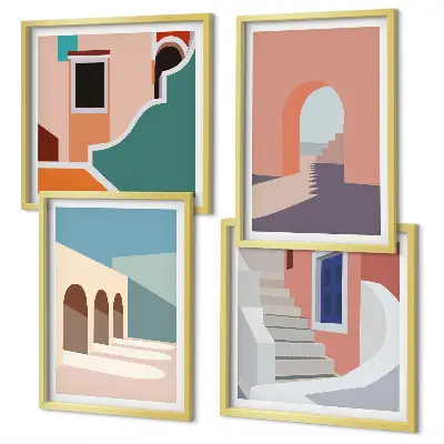 Set de cuadros modernos para salón con gráficos minimalistas en tonos pastel