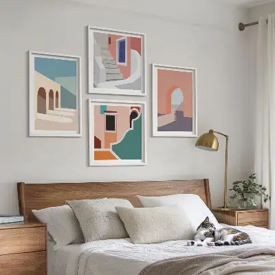 Set de cuadros modernos para salón con gráficos minimalistas en tonos pastel