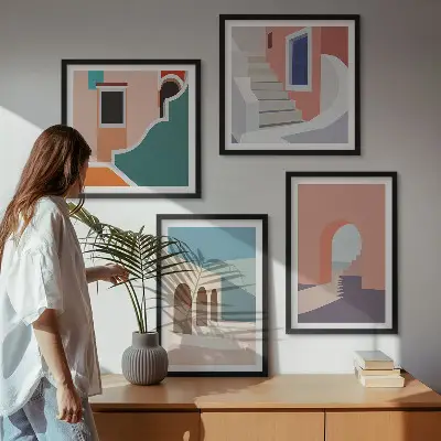 Set de cuadros modernos para salón con gráficos minimalistas en tonos pastel