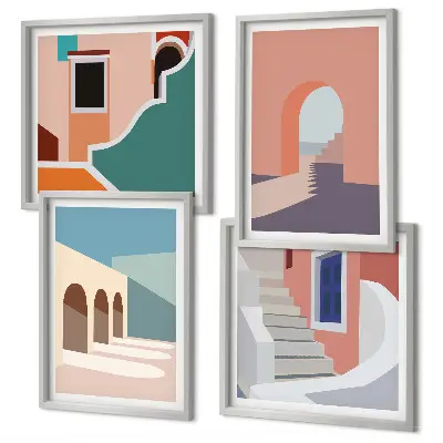 Set de cuadros modernos para salón con gráficos minimalistas en tonos pastel