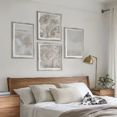 Set de 4 cuadros para salón con diseño de texturas desgastadas de estilo moderno