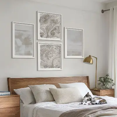 Set de 4 cuadros para salón con diseño de texturas desgastadas de estilo moderno