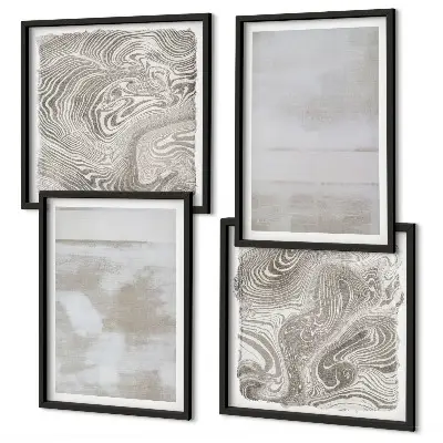 Set de 4 cuadros para salón con diseño de texturas desgastadas de estilo moderno