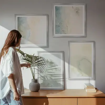 Galería de pared con textura de lienzo de acuarela pastel
