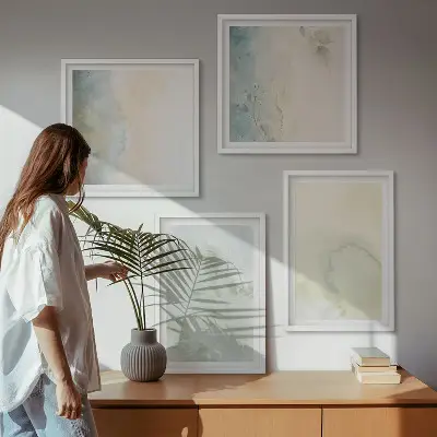Galería de pared con textura de lienzo de acuarela pastel