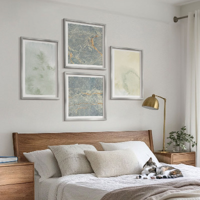 Set de 4 cuadros para salón Pinturas de acuarela en tonos pastel sobre lienzo