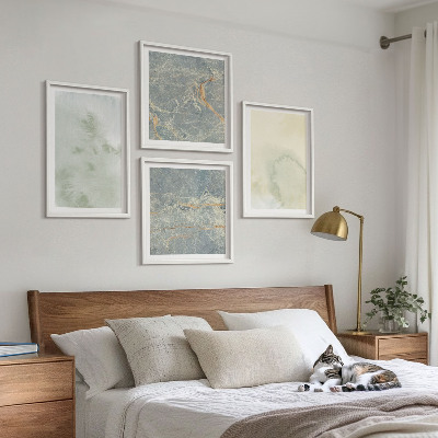 Set de 4 cuadros para salón Pinturas de acuarela en tonos pastel sobre lienzo