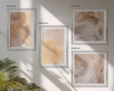 Set de cuadros modernos para salón con acuarelas cálidas impresas sobre lienzo