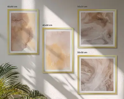 Set de cuadros modernos para salón con acuarelas cálidas impresas sobre lienzo