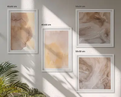 Set de cuadros modernos para salón con acuarelas cálidas impresas sobre lienzo