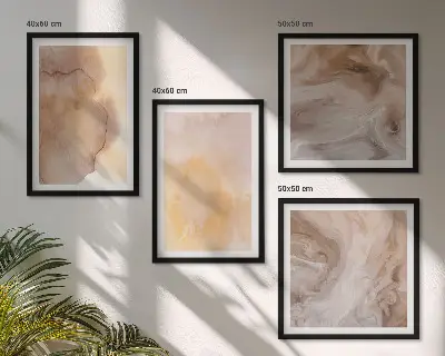 Set de cuadros modernos para salón con acuarelas cálidas impresas sobre lienzo