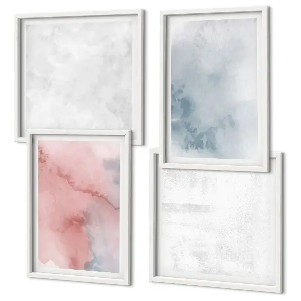 Set de 4 cuadros para salón con diseño de texturas de acuarela en tonos pastel